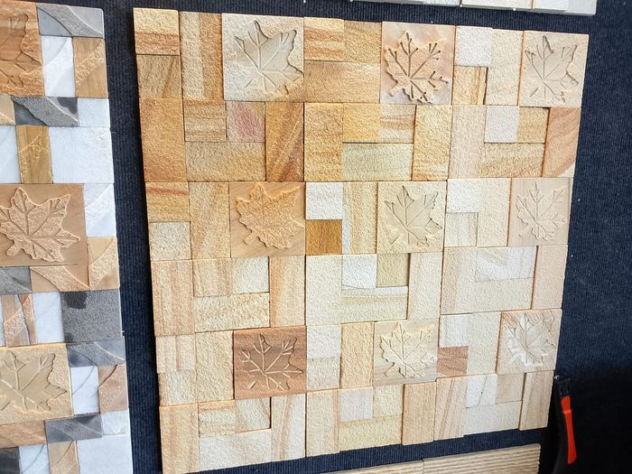 Leaf motif carved sandstone mosaic sample